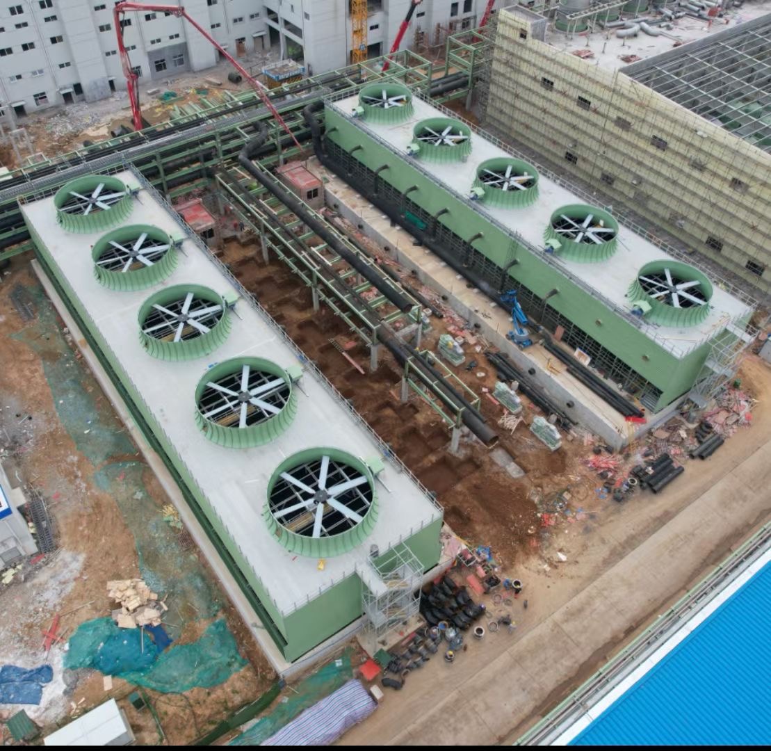 国内某化工园区10✖1000t/h挤拉玻璃钢型材消雾节水冷却塔